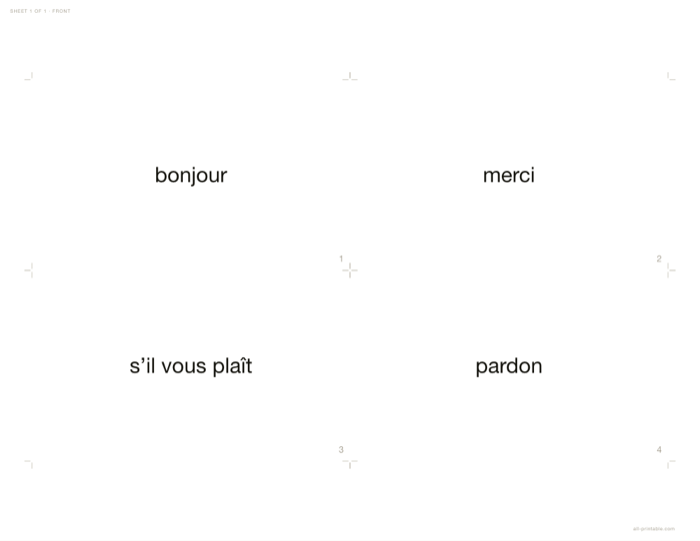 A flashcards sheet made with this generator