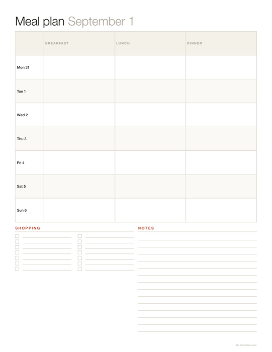 A meal planner sheet made with this generator