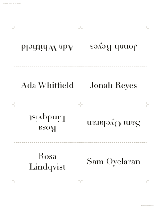 A place cards sheet made with this generator