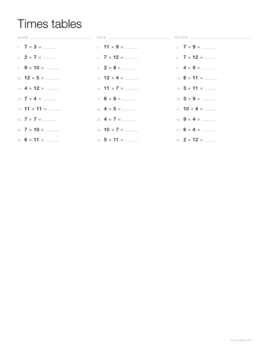 A times tables and maths drills sheet made with this generator