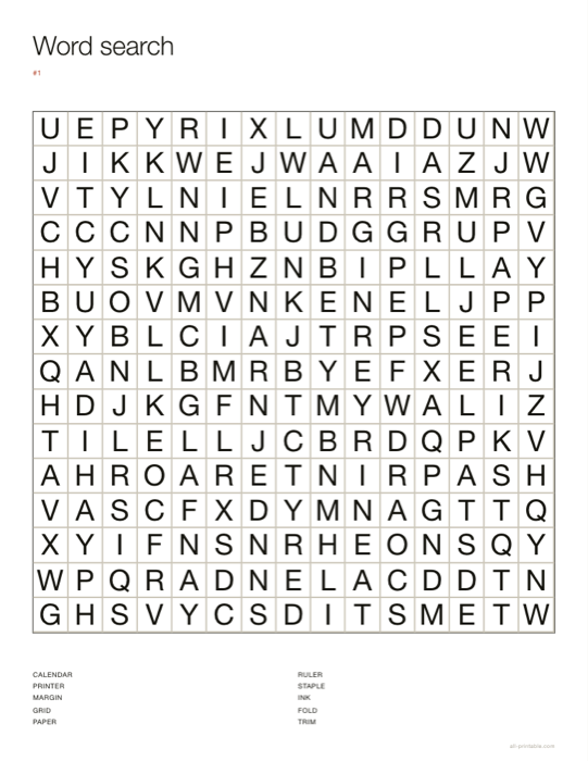 A word search sheet made with this generator